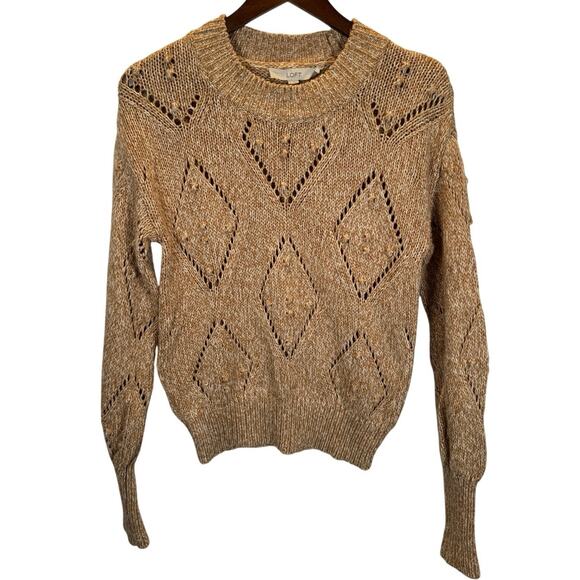 LOFT Women’s S Brown Textured Knit Sweater Cotton Blend Crewneck Boho Preppy - Picture 2 of 9